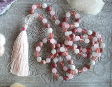 Load image into Gallery viewer, "Blooming heart" Mala – Rhodonite, Watermelon Quartz, Moonstone & Clear Quartz