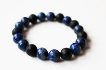 Load image into Gallery viewer, Lapis Lazuli Black Lava Stone Bracelet, Meditation Healing Bracelet, Unisex Beaded Bracelet.