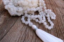 Load image into Gallery viewer, White Light Mala Necklace.  Handmade with 108 White quartz beads.