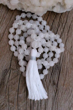 Load image into Gallery viewer, White Light Mala Necklace.  Handmade with 108 White quartz beads.