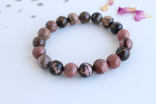 Load image into Gallery viewer, Pink-Black Rhodonite Bracelet, Wrist mala , Healing Energy, Love Attracting and Heart Opener, Yoga Jewelry
