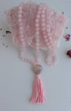 Load image into Gallery viewer, Rose Quartz  Mala  Prayer 108 beads, Agate Heart Guru Bead, Love Mala Bohemian Necklace, Yoga gift, Feminine Energy Necklace, Vegan Mala.