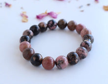 Load image into Gallery viewer, Pink-Black Rhodonite Bracelet, Wrist mala , Healing Energy, Love Attracting and Heart Opener, Yoga Jewelry