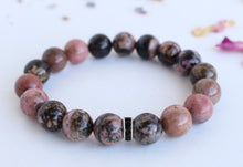 Load image into Gallery viewer, Pink-Black Rhodonite Bracelet, Wrist mala , Healing Energy, Love Attracting and Heart Opener, Yoga Jewelry