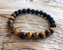 Load image into Gallery viewer, Men's  Hand Jewelry Brown Tiger's Eye Black Lava Stone Yoga Bracelet Healing Crystals Spiritual Jewelry Mens Gift