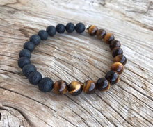 Load image into Gallery viewer, Men's  Hand Jewelry Brown Tiger's Eye Black Lava Stone Yoga Bracelet Healing Crystals Spiritual Jewelry Mens Gift