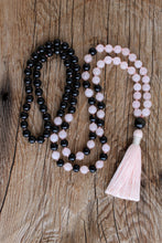 Load image into Gallery viewer, 108 Black Onyx, Rose Quartz, Obsidian Mala. Hand knotted 108 beads Mala with Handmade Cotton Tassel.