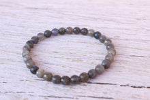 Load image into Gallery viewer, Rainbow faceted  Labradorite AA grade Bracelet. 6 mm flashy beads. Cruelty free jewelry.