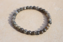 Load image into Gallery viewer, Rainbow faceted  Labradorite AA grade Bracelet. 6 mm flashy beads. Cruelty free jewelry.