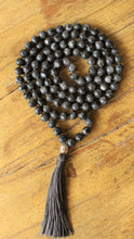 Load image into Gallery viewer, 108 Mala Black Labradorite, Buddha's head Long Tassel, Hand knotted  Necklace, Vegan Mala