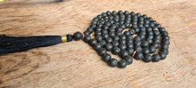 Load image into Gallery viewer, 108 Mala Black Lava Stone, Yoga Spiritual Necklace,  Bohemian Long Tassel Necklace, Grounding Mala, Spiritual Jewelry