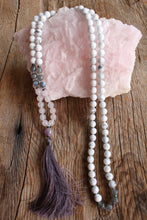 Load image into Gallery viewer, 108 Mala Howlite Rose Quartz, Labradorite Amethyst Hematite Yoga Mala. Bohemian Long Tassel Necklace. Vegan Mala Yoga gift for her.