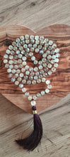 Load image into Gallery viewer, 108 Rutilated Quartz Mala with Citrine Guru bead. Mala Necklace, Vegan Tassel, Vegan mala.