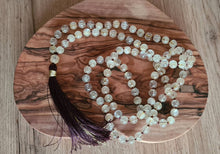 Load image into Gallery viewer, 108 Rutilated Quartz Mala with Citrine Guru bead. Mala Necklace, Vegan Tassel, Vegan mala.