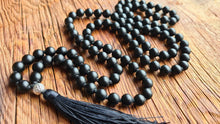 Load image into Gallery viewer, 108 Black Onyx ОМ Prayer beads Tassel Necklace Yoga mala Buddhist mala Japa Mala Necklace. Protection Mala for Men and Women