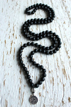 Load image into Gallery viewer, 108 Black Onyx Lotus Necklace  Matte Prayer beads, Yoga mala Buddhist mala Japa Mala Necklace, Protection Mala for Men and Women