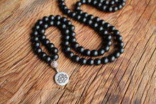 Load image into Gallery viewer, 108 Black Onyx Lotus Necklace  Matte Prayer beads, Yoga mala Buddhist mala Japa Mala Necklace, Protection Mala for Men and Women