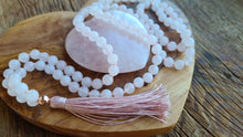Load image into Gallery viewer, 108 Rose Quartz Mala Necklace Bohemian Long Τassel Vegan Μala Meditation Yoga Gift for her