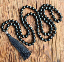 Load image into Gallery viewer, 108 Black Onyx ОМ Prayer beads Tassel Necklace Yoga mala Buddhist mala Japa Mala Necklace. Protection Mala for Men and Women