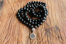Load image into Gallery viewer, 108 Black Onyx Lotus Necklace  Matte Prayer beads, Yoga mala Buddhist mala Japa Mala Necklace, Protection Mala for Men and Women