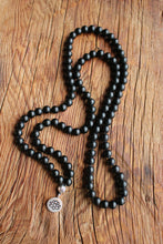 Load image into Gallery viewer, 108 Black Onyx Lotus Necklace  Matte Prayer beads, Yoga mala Buddhist mala Japa Mala Necklace, Protection Mala for Men and Women