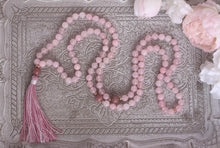 Load image into Gallery viewer, Rose Quartz and Rhodonite Mala Necklace | 108 Bead Healing Mala for Love and Compassion | Heart Chakra Meditation Beads