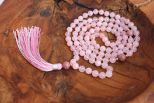Load image into Gallery viewer, Rose Quartz and Rhodonite Mala Necklace | 108 Bead Healing Mala for Love and Compassion | Heart Chakra Meditation Beads