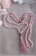 Load image into Gallery viewer, Rose Quartz and Rhodonite Mala Necklace | 108 Bead Healing Mala for Love and Compassion | Heart Chakra Meditation Beads