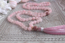 Load image into Gallery viewer, Rose Quartz and Rhodonite Mala Necklace | 108 Bead Healing Mala for Love and Compassion | Heart Chakra Meditation Beads