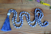 Load image into Gallery viewer, Sodalite and Aquamarine Mala Necklace | 108 Bead Meditation Mala | Healing Crystal Jewelry | Yoga and Spiritual Necklace