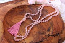 Load image into Gallery viewer, Rose Quartz Mala Necklace | 108 Bead Healing Mala for Love and Compassion | Heart Chakra Meditation Beads | Self-love Mala Necklace
