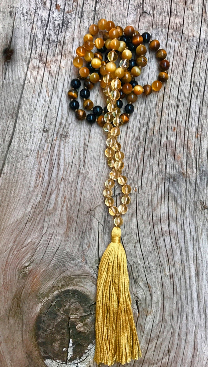 Amethyst Tiger Eye 108 Mala Beads Tassel for Meditation Necklace - LND Bands