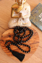 Load image into Gallery viewer, 108 Black Onyx, Tiger Eye and Black Lava Stone Mala. Handmade Cotton Tassel.