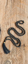 Load image into Gallery viewer, 108 Mala Black Lava Stone, Yoga Spiritual Necklace, Bohemian Long Tassel Necklace, Grounding Mala, Spiritual Jewelry