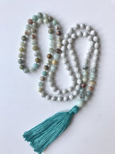 Load image into Gallery viewer, 108 beads lovingly hand-knotted mala. Made of white Lava stone, Amazonite and Love.