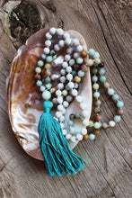 Load image into Gallery viewer, 108 beads lovingly hand-knotted mala. Made of white Lava stone, Amazonite and Love.