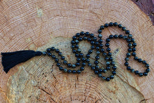 Load image into Gallery viewer, 108 Black Golden Obsidian Mala, Top quality beads, Royal Obsidian , Cotton Tassel. Vegan Unisex Mala.