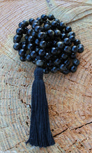 Load image into Gallery viewer, 108 Black Golden Obsidian Mala, Top quality beads, Royal Obsidian , Cotton Tassel. Vegan Unisex Mala.