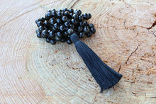 Load image into Gallery viewer, 108 Black Golden Obsidian Mala, Top quality beads, Royal Obsidian , Cotton Tassel. Vegan Unisex Mala.