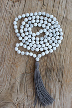 Load image into Gallery viewer, 108 faceted Howlite Mala necklace. Long Tassel Vegan mala.