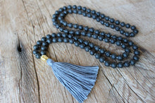 Load image into Gallery viewer, 108 Black Lava Stone, Buddha Guru bead, handknotted Yoga Mala.