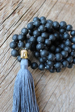 Load image into Gallery viewer, 108 Black Lava Stone, Buddha Guru bead, handknotted Yoga Mala.