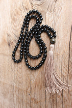 Load image into Gallery viewer, 108 Black Onyx, Royal Golden Obsidian Mala. Long Tassel. Vegan Mala.
