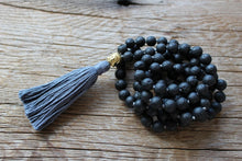 Load image into Gallery viewer, 108 Black Lava Stone, Buddha Guru bead, handknotted Yoga Mala.
