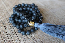 Load image into Gallery viewer, 108 Black Lava Stone, Buddha Guru bead, handknotted Yoga Mala.