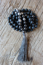 Load image into Gallery viewer, 108 beads, Hand-knotted Yoga Mala, Lava stone, Hematite Mala. Handmade Long Tassel. Vegan mala.