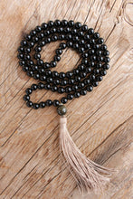 Load image into Gallery viewer, 108 Black Onyx, Royal Golden Obsidian Mala. Long Tassel. Vegan Mala.