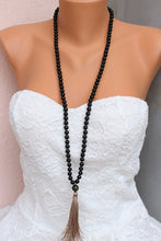 Load image into Gallery viewer, 108 Black Onyx, Royal Golden Obsidian Mala. Long Tassel. Vegan Mala.