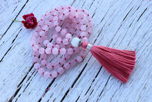 Load image into Gallery viewer, 108 Rose Quartz , Moonstone Mala, Hand-knotted Necklace.