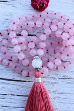 Load image into Gallery viewer, 108 Rose Quartz , Moonstone Mala, Hand-knotted Necklace.